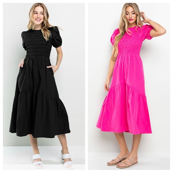 17 Black Boho Smocking Detail Tiered Maxi Dress - Picture 2 of 5